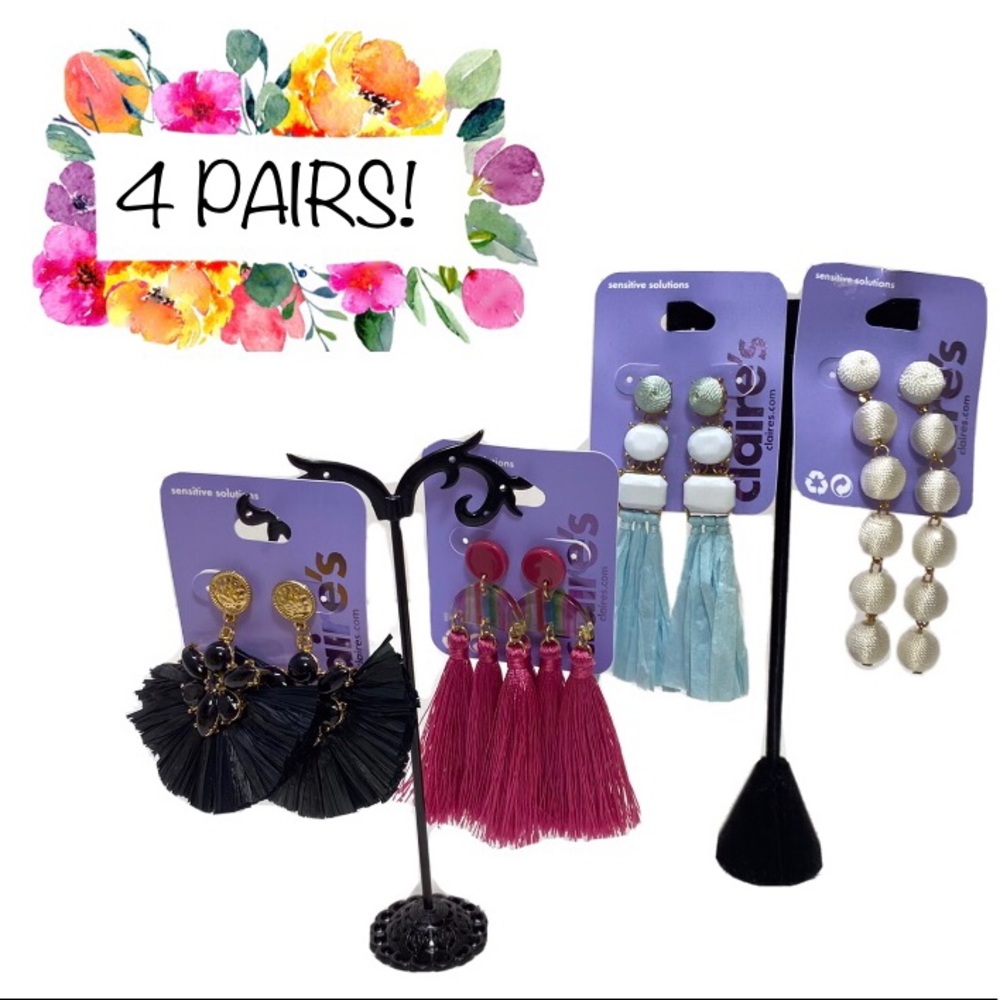 4 Pairs Claires Boho Fashion Retro Tassel Dangle Pierced Earrings 18$